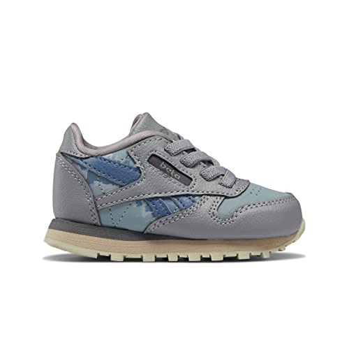 Reebok Kids Classic Leather Sneaker, Jurassic World/Grey/Teal Fog/Brave Blue, 4 US Unisex Toddler