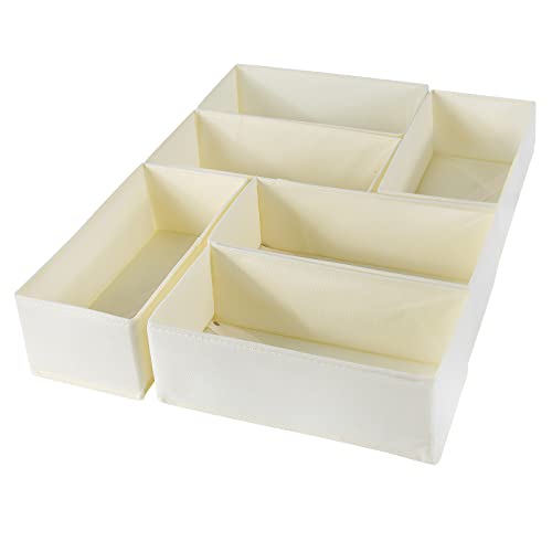 Coorganisers 6 Pack Dresser Organizers - Drawer Organizers for Clothing & Baby, Woven-Fabric Storage Drawers (Beige