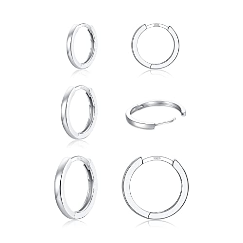 4 Pairs 925 Sterling Silver Hoop Earrings 14K White Gold Plated Small Silver Hoop Earrings for Women Huggie Cartilage Hoop Earrings for Women Men (6 8 10 12 MM)