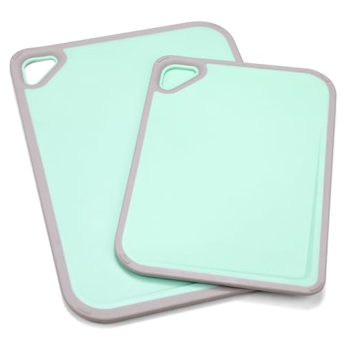 Bouaida Cutting Board, BPA Free Plastic Cutting Board, Non Slip Cutting, Juice Grooves, Hanging, Dishwasher Safe, Sturdy and Durable Kitchen Cutting Board Set (Green Set)