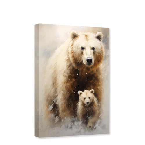 CCWACPP Bear and Cubs Canvas Wall Art Animal Pictures Wall Decor Animals Portrait Painting Print Large Living Room Decor Frame (Bear - 1, 12.00" x 18.00")