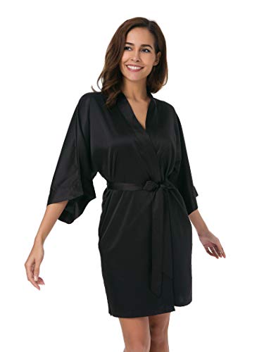 SIORO Women's Satin Kimono Robes 3/4 Sleeves Silk Bathrobes for Wedding Getting Ready Loungewear S-XXL