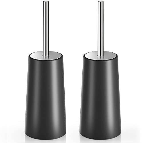 IXO Toilet Brush and Holder, 2 Pack Toilet Brush with 304 Stainless Steel Long Handle, Toilet Bowl Brush for Bathroom Toilet-Ergonomic, Elegant,Durable (Black)