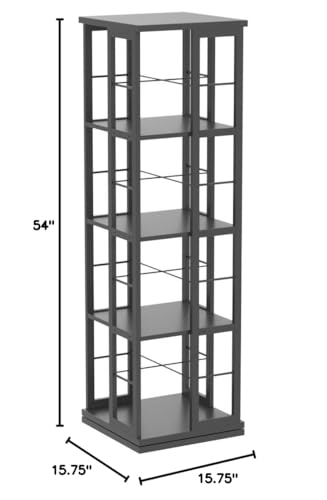 Aheaplus Rotating Bookshelf, Corner Bookshelf, 360 Display Wood Spinning Bookshelf, Floor Standing Bookcase Narrow Shelf Revolving Organizer Storage Rack for Small Space, Bedroom, Study Room, Black