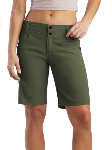 Fisoew Womens Hiking Shorts Golf Quick Dry Outdoor Summer Casual 10" Bermuda Shorts with Pockets Army Green