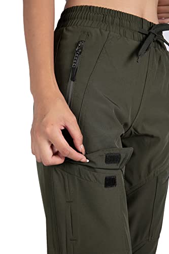 Singbring Women's Athletic Hiking Cargo Joggers Pants Outdoor Lightweight Workout Quick Dry UPF 50 Zipper Pockets (AGreen88-XS)