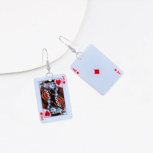 GBAHFY Acrylic Playing Card Earrings Poker Drop Earrings Charms Fashion Leisure Casino Games Style Hip Hop Jewellery Earring for Women Party (Block A Red Heart K)