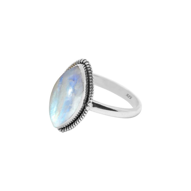 Rainbow Moonstone Ring 925 Sterling Silver Statement Ring For Women and Girls Handmade Rings Natural Marquise Gemstone Ring Promise Ring For Christmas Size US 9 Gift For Her