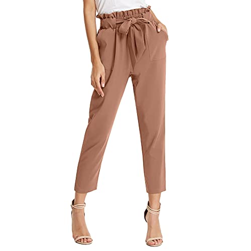 GRACE KARIN Womens Casual Solid Bottom Bow-Knot Decorated Pants with Pockets Wine Red M