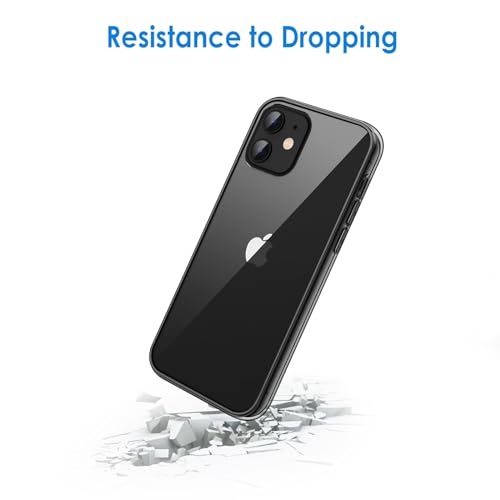 JETech Case for iPhone 12 Mini 5.4-Inch, Non-Yellowing Shockproof Phone Bumper Cover, Anti-Scratch Clear Back (Black)