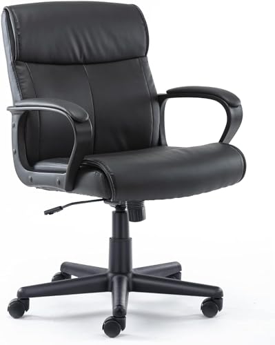 OLIXIS Executive Office Chair with Padded Armrests Mid Back Lumbar Support and Adjustable Height & Tilt Angle, PU Leather Swivel Rolling, Modern Black