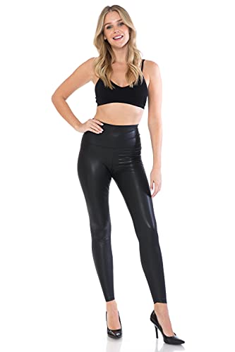 Women's High Waist Comfy Faux Leather Yoga Leggings Pants, Matte-Navy, Medium