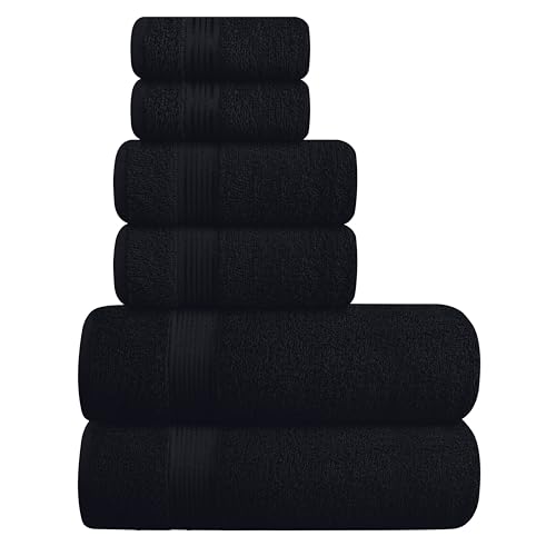 BELIZZI HOME Ultra Soft 6 Pack Cotton Towel Set, Contains 2 Bath Towels 28x55 inch, 2 Hand Towels 16x24 inch & 2 Wash Coths 12x12 inch, Ideal Everyday use, Compact & Lightweight - Mineral Blue