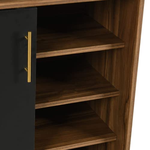 Alohappy Shoe Cabinet, 4-tier Freestanding Shoe Rack Storage Organizer Sliding Doors & Wood Legs, Modern Shoe Storage Cabinet opening shelf Hallway Entryway Living Room Bathroom (Walnut& Black)