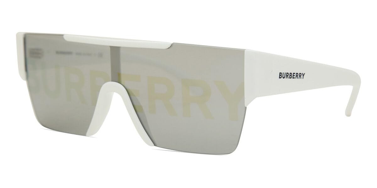 Burberry BE 4291 3007/H White Plastic Rectangle Sunglasses Silver Burberry Logo Lens