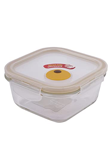 LOCK & LOCK Purely Better Glass Food Storage Container with Steam Vent Lid, Square-17 oz, Color may vary