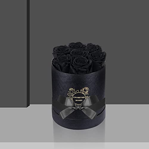 UFOREVER ROSES 7-Piece Preserved Roses in a Box Mothers Day Rose Valentines Day Gifts for Her, Real Roses That Last a Year and More, Christmas Day, Birthday Day (Black)