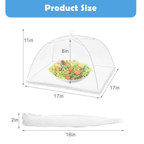 Omont Mesh Food Covers for Outside: 3 Pack 17"x17" Large Pop-Up Food Tents Umbrella Net for Outdoors, Picnic, Screen, BBQ，Reusable and Collapsible