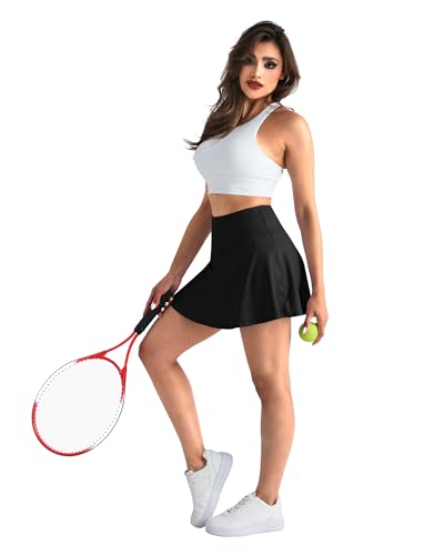 CHRLEISURE Women Tennis Golf Skirt with Pockets - High Waisted Golf Pleated Athletic Workout Dress Running Skort (AMZ072,White,M)