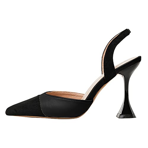 Coutgo Women's Slingback Pumps Pointed Toe Slip On Stiletto Heels Patchwork Dress Party Shoes, Apricot, Size 10