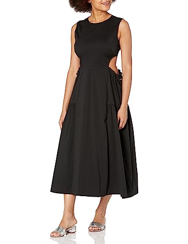 Moon River Women's Sleeveless Side Cut-Out Adjustable Shirred midi Dress, White, X-Small