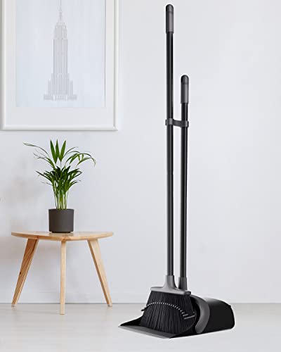 Broom and Dustpan Set,Broom and Dustpan Set for Home,52’’ Long Handle Broom with Dustpan Combo Set,Standing Broom and Dust Pan Set Heavy Duty,Dust Pan and Broom Combo for Kitchen Office Lobby Floor
