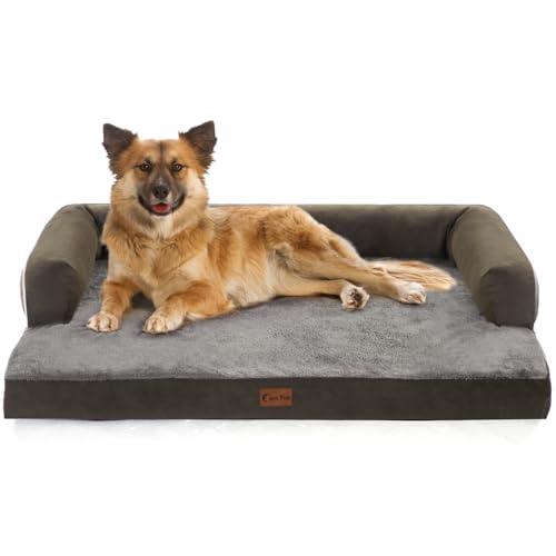 Casa Paw Orthopedic Dog Beds for Large Dogs, Waterproof Dog Beds Large, Memory Foam Dog Couch Bed, Comfy Bolster Pet Bed with Removable Washable Cover, Nonskid Bottom (Large,Brown)