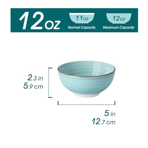 vancasso Bonita 12 Oz Small Dessert Bowls Set of 6, Ceramic Dipping Bowls, 5 Inch Ice Cream Bowls for Kids, Mini Snack Bowls, Dishwasher & Microwave Safe, Blue