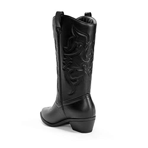 DREAM PAIRS Women's Cowboy Boots Pull On Cowgirl Boots Mid Calf Western Boots,Size 10,Silver-Metal,SDMB2218W