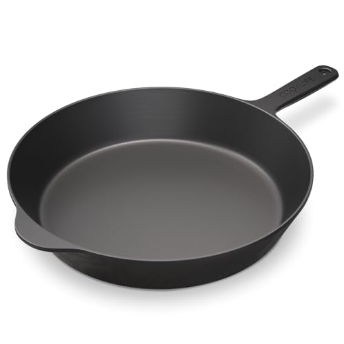 COOKLIFE 10.25 Inch Pre-Seasoned Round Cast Iron Skillet with Cover, Frying Pan with Long Handle - Use in the Oven, Over a Campfire Fire or on the Stovetop, Induction,Grill (Black)