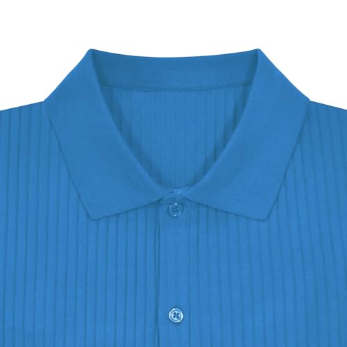 LOGEEYAR Men's Slim Fit Polo Shirts Short Sleeve Breathable Button Down Golf Shirts Ribbed Knit Soft Cotton Tops Blue