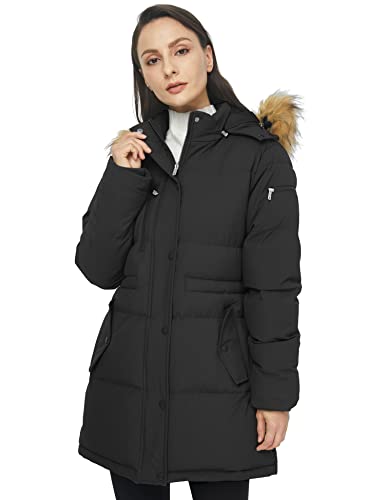 WenVen Winter Warm Padded Coat for Women Puffer Jacket with Removable Hood(Black, Small)