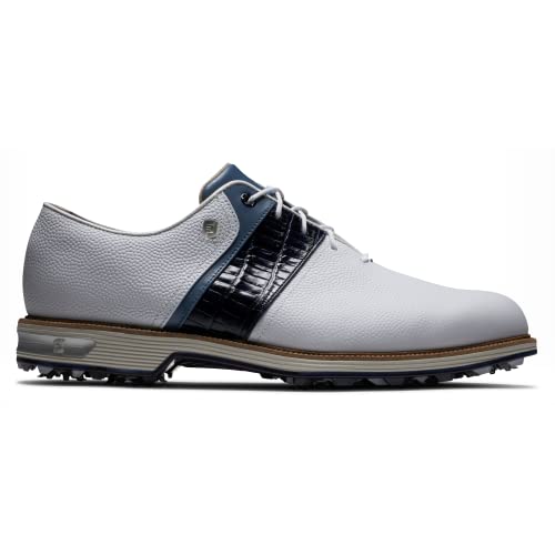 FootJoy Men's Premiere Series-Packard Golf Shoe, White/Light Blue/Navy, 9 Wide