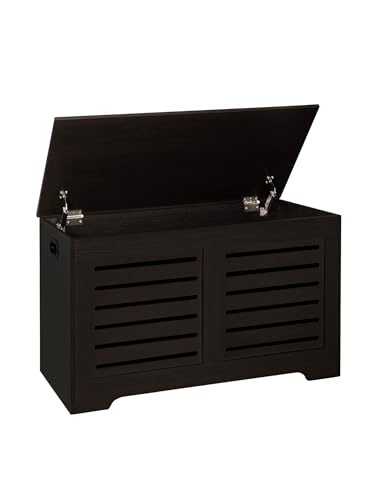 DINZI LVJ Storage Chest, Flip-Top Wooden Toy Box with 2 Safety Hinges, Entryway Shoe Storage Bench, Sturdy Large Storage Trunk for Living Room, Bedroom, Easy Assembly, Espresso