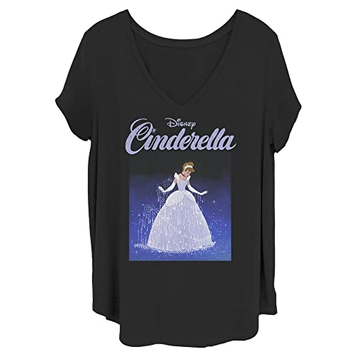 Disney Women's Princesses Square Cindy Junior's Plus Short Sleeve Tee Shirt, Black, 1X