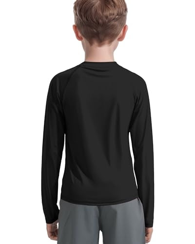 KEREDA Rash Guard for Boys Long Sleeve UV Sun Protection Shirts UPF 50+ Quick Dry Swiming Fishing Shirt Black 8-9Y
