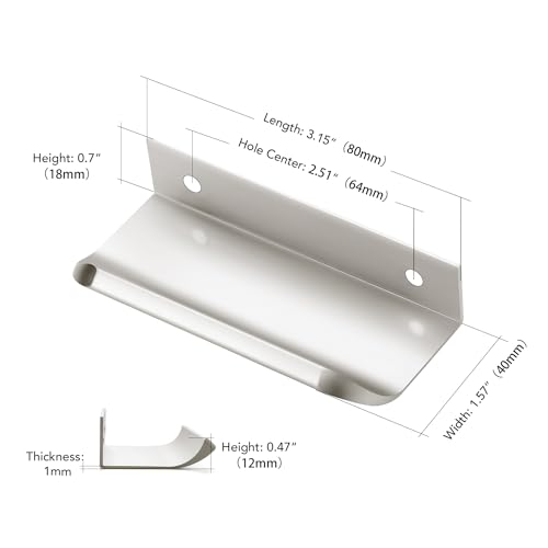 Ravinte 1 Pack Cabinet Handles Finger Edge Pulls 80mm/3.15 inch Silver Drawer Edge Pulls Brushed Nickel Finger Pulls for Cabinets Concealed Handles