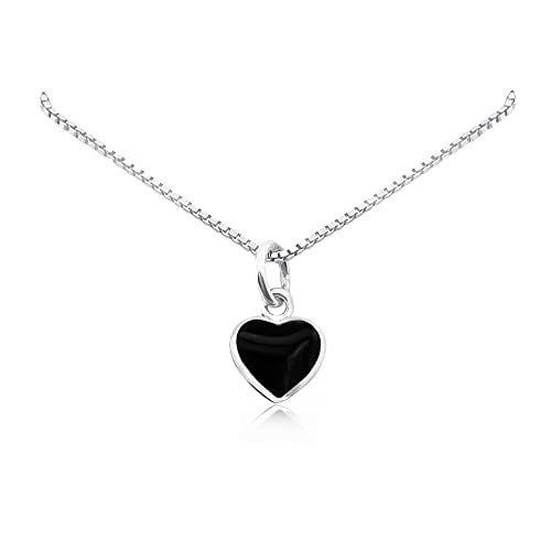 Black Heart Necklace, Tiny and Dainty Sterling Silver Black Onyx Heart Necklace for Women, Black Onyx Pendant Necklace, Layering Necklace (black onyx heart necklace, 14" + 2" extender)