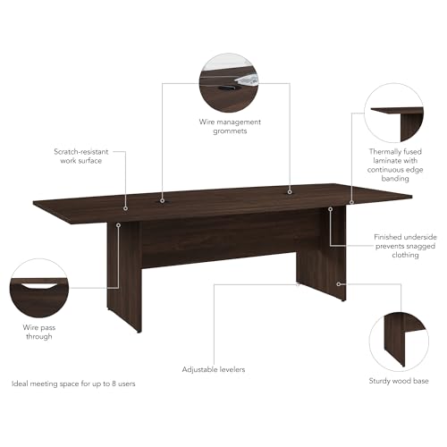 Bush Business Furniture 96-inch Office Conference Table with Wood Base, Boardroom Meeting Space for 8 Users, Hansen Cherry