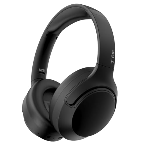 T-fun NC50 Hybrid Active Noise Cancelling Headphones Wireless Bluetooth 5.3, Foldable Over Ear Headphones, Custom EQ via App, 65 Hours Playtime, Low Latency Game Mode, Multipoint Connection