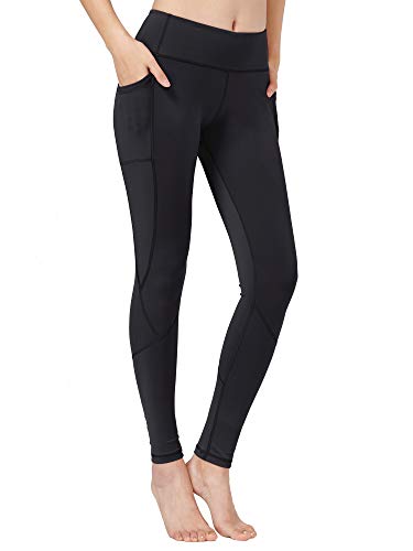 Keolorn High Waist Yoga Pants with Pockets Tummy Control Workout Leggings for Women 4 Way Stretch Leggings with Pockets (Black, X-Small)