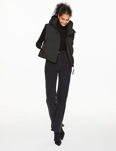 Orolay Women's Cropped Puffer Vest - Hooded Sleeveless Down Jacket Stand Collar Gilet with Pockets Black Small