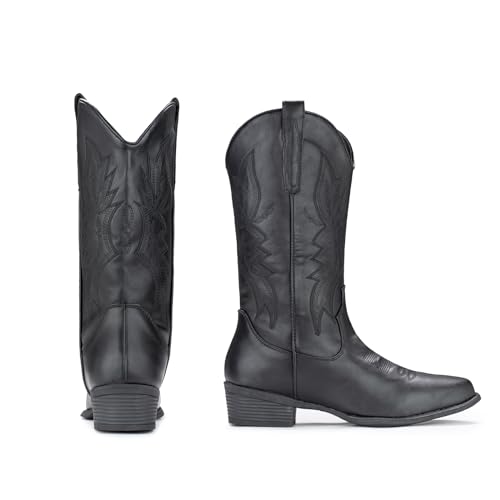 IUV Cowboy Boots For Women Western Boots Cowgirl Boots Pull On Pointy Toe Mid Calf Boots
