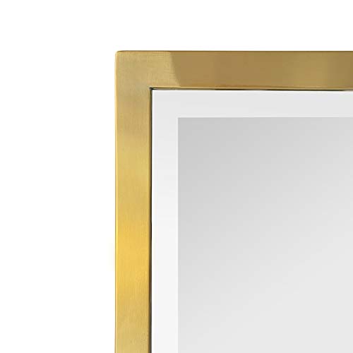 23x24'' Brushed Gold Metal Framed Pivot Rectangle Bathroom Mirror in Stainless Steel Tilting Beveled Vanity Mirrors for Wall