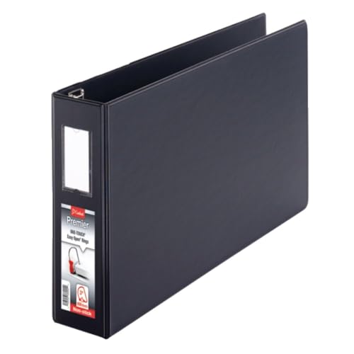Cardinal Premier 11 x 17 3-Ring Binder, 1" Locking Slant-D Rings, Heavy-Duty Covers, 250-Sheet Capacity, Black with Spine Label (12112V4)