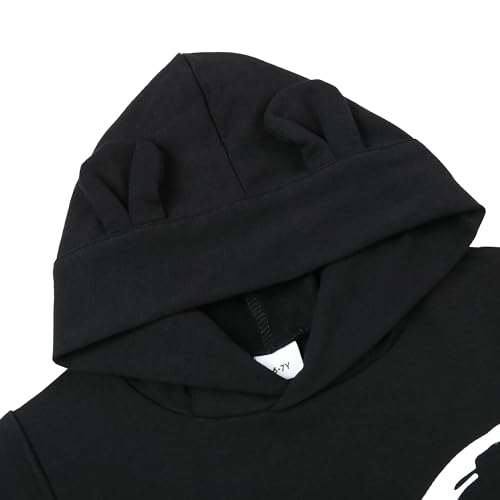 PATPAT Girl's Cute Cat Ear Hoodies Long Sleeve Causal Plain Hoodie Sweatshirt Shirt 5-6 Years Black