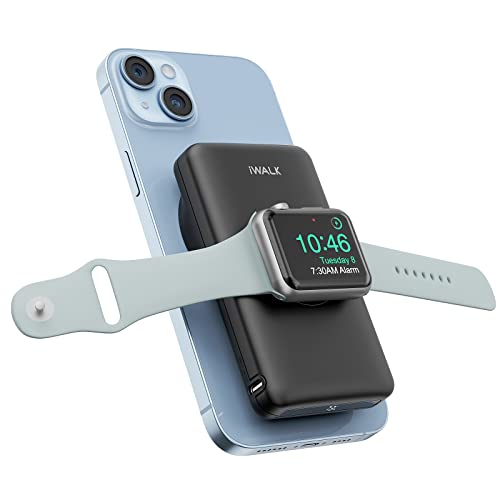 iWALK MAG-X Magnetic Wireless Power Bank with iWatch Charger,10000mAh PD Fast Charging Portable Charger Compact Battery Pack Compatible with iPhone16 /15/14/13/12 Series,Apple Watch Ultra/8/7/6/5/4