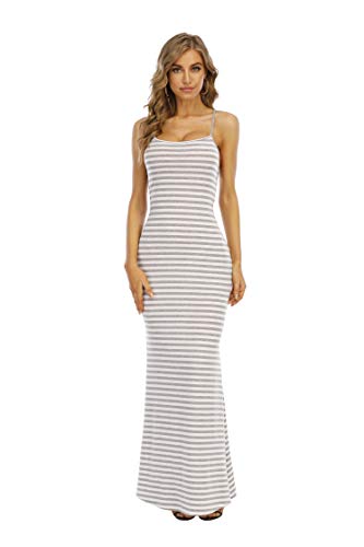 Famulily Women's Sexy Bodycon Backless Striped Long Maxi Dress in Zebra Stripes L Multicoloured