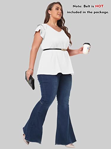 LARACE Summer T-Shirts for Women Short Ruff Sleeve Shirts Plus Size V Neck Blouses Tops Oversize Tee(Medium,R-Fushia)