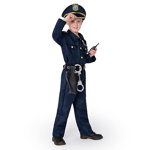JOYIN Toy Halloween Toddler Police Costume, Police Officer Costume for Boys, Kids Cop Costume with Police Accessories for Roleplay and Dressup (Small (5-7 YRS))